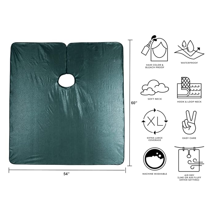 Cricket Encore All Purpose Professional Salon Cape – Waterproof, Bleach-Proof, Chemical-Resistant Hair Coloring, Cutting, and Styling Cape with Adjustable Neck Closure - Extra-Large Coverage, Jade