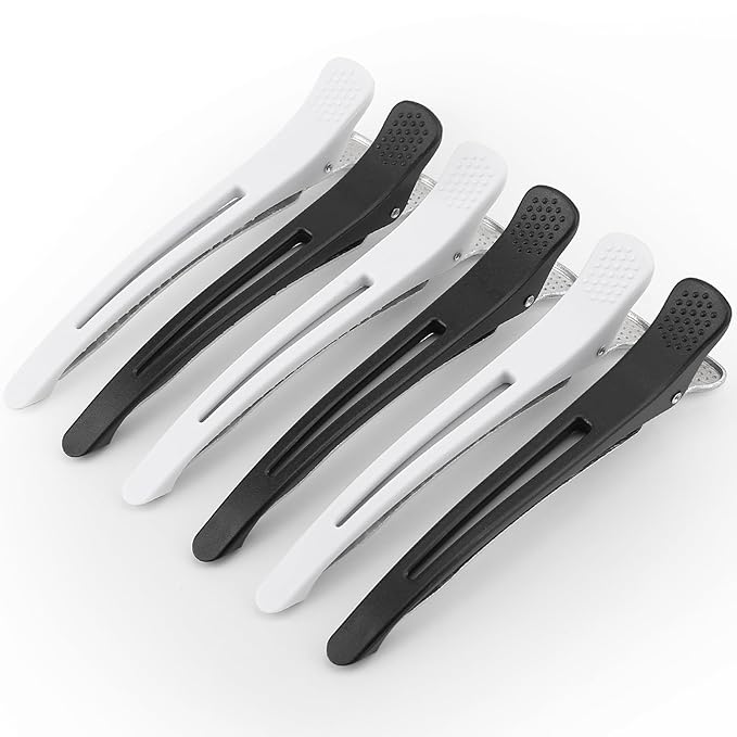 Hair Clips for Styling - 6 pcs No Crease Hair Clips for Women - Non Slip Duck Billed Hair Roller Clips with Silicone Band - Salon Hair Sectioning Clips Black White
