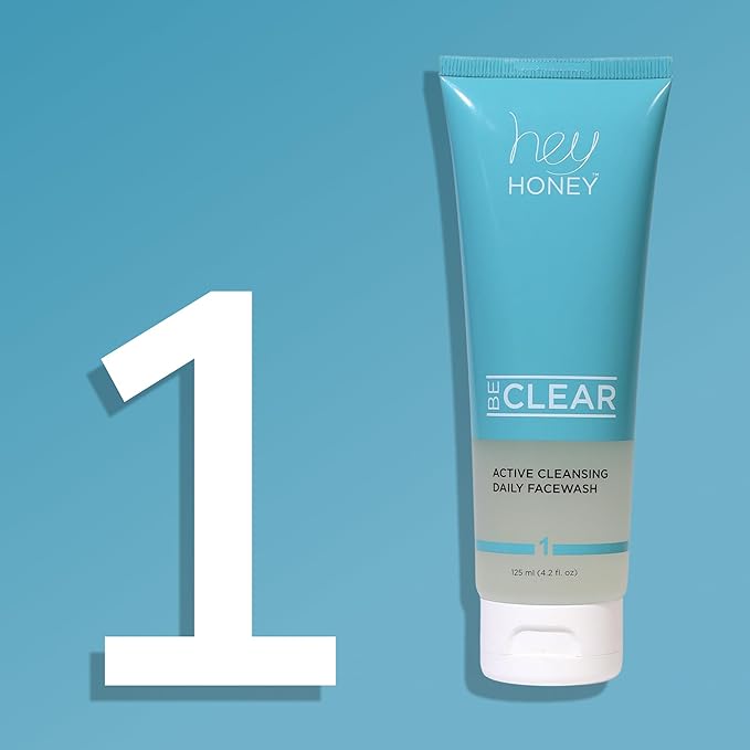 Hey Honey Skincare Be Clear 3-Step Acne Clearing Kit |Clear Face Wash, Deep Pores Cleansing, Overnight Treatment | with Propolis & Honey | Clear Blemish Skin Purifying Formulas | 3-Piece Kit