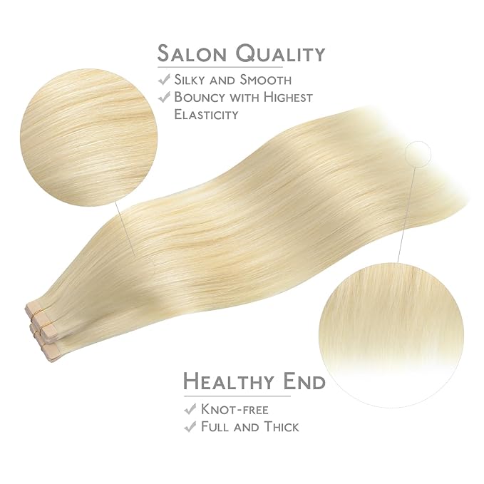 WENNALIFE Tape in Hair Extensions Human Hair, 40pcs 60g 10 inch Platinum Blonde Hair Extensions Real Human Hair Straight Tape in Extensions Invisible Human Hair Extensions Reusable Real Hair Extension