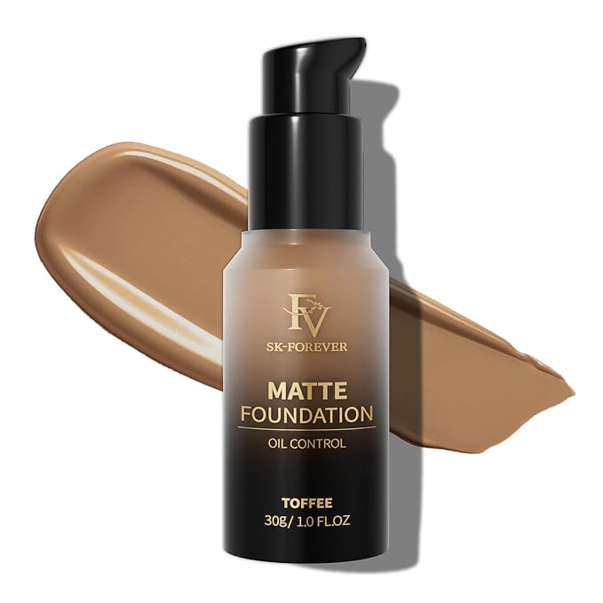 FV Full Coverage Liquid Foundation, Lightweight & Concealing, Long Lasting Matte Foundation Makeup with Flawless Finish, Oil Control Waterproof Foundation for Oily Skin (Toffee Matte)