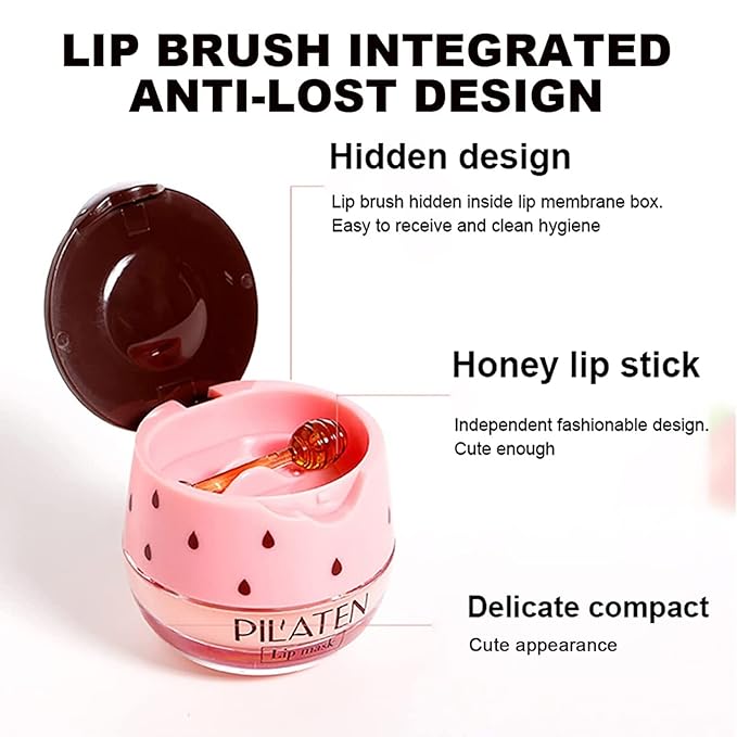 Bee Lip Balm Lip Balm Honey Pot, Strawberry Sleeping Lip Mask,Moisturizing Lip Balm with Stick,Hydrating & Prevention Dry and Cracked Lip Scrubs Exfoliator Lip Wrinkle Skin Care Products(Strawberry)