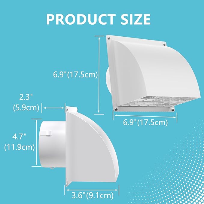 5 Inch Dryer Wall Vent Cover, HG Power Metal Wall Vent Cap Outside with Removable Screen & Cushioned Non-Return Flap for Home Wall, Air Condition, Range Hoods, Kitchen (White)