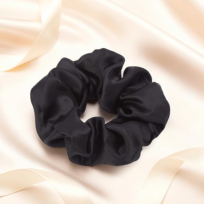 1 Pcs Silk Hair Ties, 22 Momme 100% Mulberry Hair Band, Silk Scrunchies for Women and Girls, 6A Grade No Damage Ponytail Holders (2.4in Width, Black)