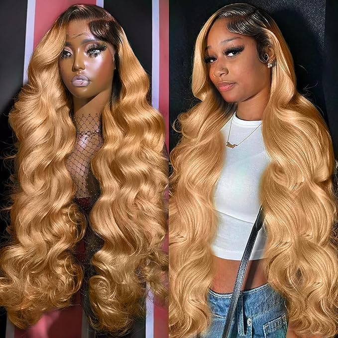 AMIRTY 200% density 13x6 Honey Blonde Lace Front Wigs Human Hair 13x6 Body Wave Lace Front Wig Human Hair Wigs for Women Ombre HD Transparent Lace Frontal Wig Pre Plucked with BabyHair 30inch