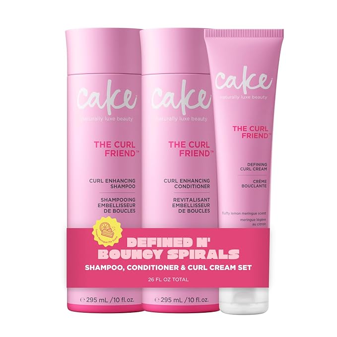 Cake Beauty Curl Friend Curl Defining Shampoo, Conditioner & Cream Set - Avocado & Argan Oil Curly Hair Products - Anti-Frizz, Cruelty Free & Vegan Gift Set