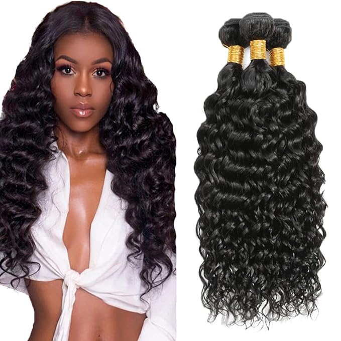 Water Wave Bundles Human Hair Color 1B Bundle Brazilian Virgin Soft and Silky Remy Hair 3 Bundles 24 26 28 Inch Niegmeag Natural Black Wet and Wavy Bundle Double Weft Hair Weave 300g