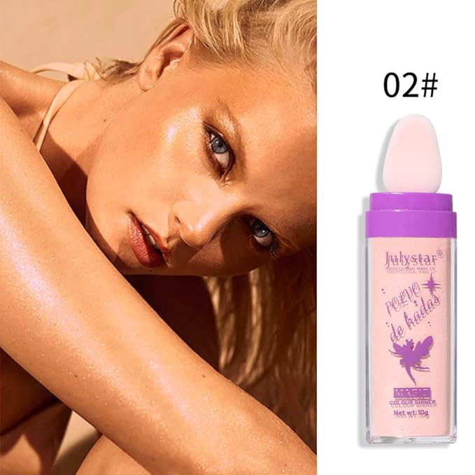AKARY Shimmer Highlighter Powder, Fairy Polvo De Hadas Highlighter Powder & Blush Stick, Instant Glow Luminizer Duo, Glitter Body Face Hair High Gloss Stick, Sparkle Smudge-Proof Highlighter Stick Party Makeup (B1- #2)