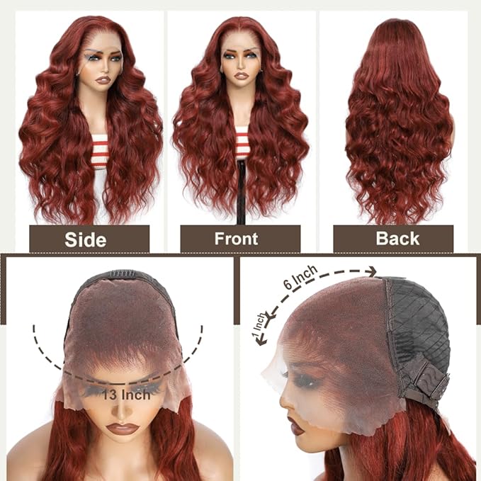 BVH 32 Inch Reddish Brown 13x6 Lace Front Wigs Human Hair Body Wave Wigs Human Hair 200 Density Hd Lace Frontal Wigs M Hairline 33# Brown Wigs (13x6 Reddish Brown Lace Front Wigs Human Hair, 32 Inch)
