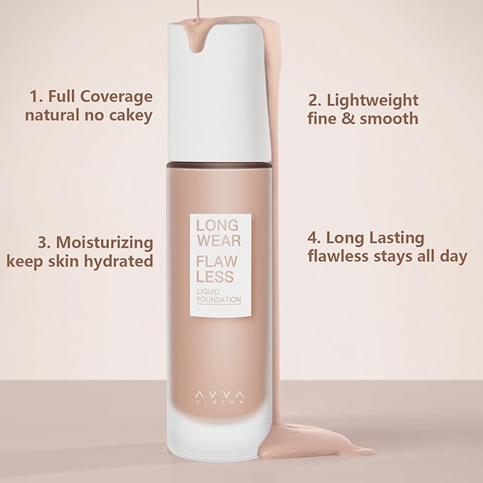 Liquid Foundation Makeup Natural True Skin Tone Full Coverage Concealer Flawless Complexion Blendable Longwear, 102, 1 fl. oz.