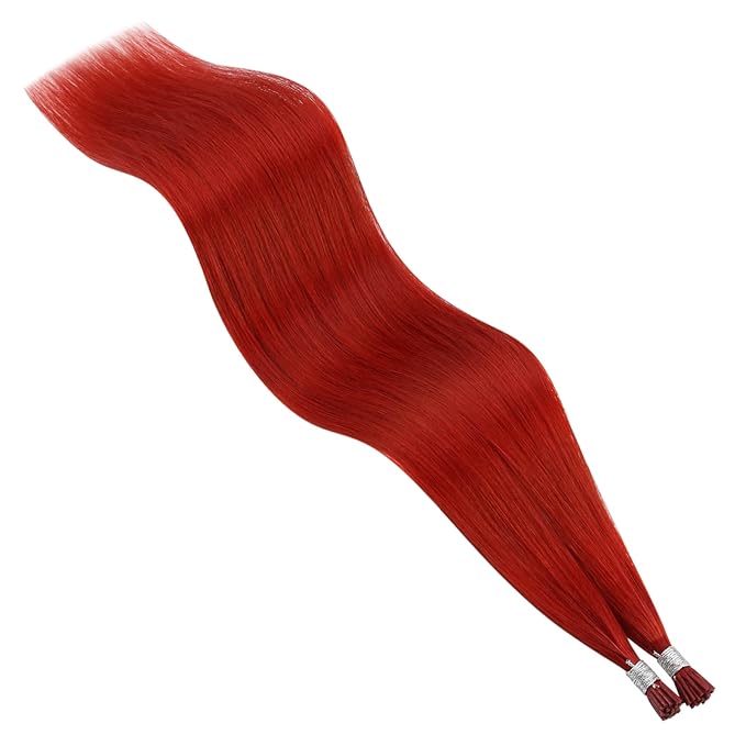 YoungSee Red Itip Human Hair Extensions 24 Inch Itips Hair Extensions Human Hair 25g Red Colored Hair Extensions Itips Long Hair for Girls Party Highlights 25 Strands