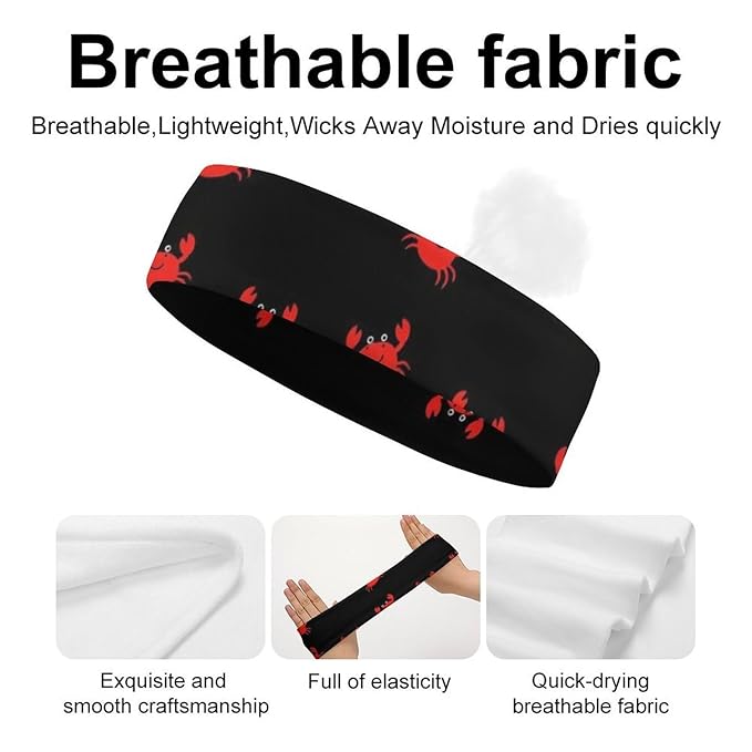 Headband, Sweatband Headbands for Running, Cycling, Football, Yoga, Cute Cartoon Crabs Hairband for Women and Men