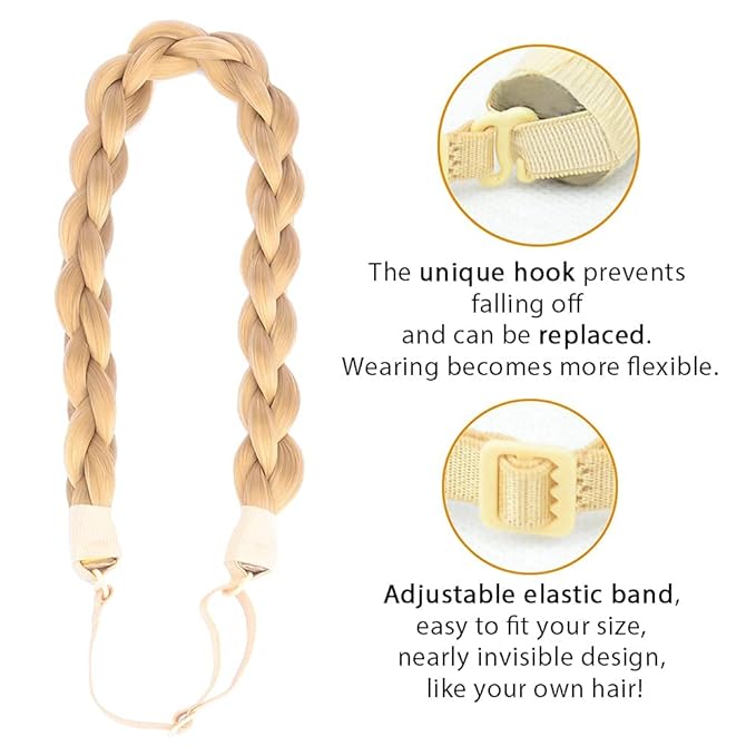 DIGUAN Chubby Narrow Synthetic Hair Braided Headband Classic Chunky Plaited Braids Elastic Stretch Hairpiece Women Girl Beauty accessory, 58g (Honey Blonde)
