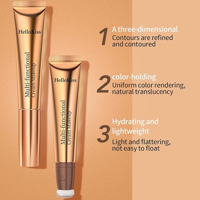 Liquid Contour Beauty Wand, Cream Highlighter Makeup Stick,Smooth Liquid Bronzer Stick with Cushion Applicator, Lightweight Blendable Body Face Shimmer Highlighter Contour Stick, Cruelty-free(02+05)