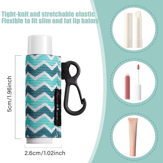 5pcs Lip Balm Holder Keychain Lipstick Sleeves Chapstick Lip Gloss Holder Keychain Elastic Sleeves for Men Women(Wave/Flower/Leo)