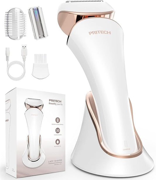 PRITECH Electric Shaver for Women - Cordless Razor for Women Portable Lady Shaver for Legs, Arm, Underarms, Bikini, USB Rechargeable, Wet & Dry Waterproof Bikini Trimmer for Woman, Gold