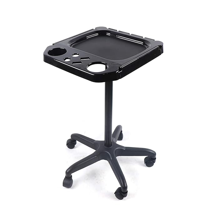 Aluminium Salon Instrument Tray, Height Adjustable Trolley Cart Tray Station on Wheels for Salon Tattoo Spa Beauty Service Holder Tool Storage (Black,Style 2)