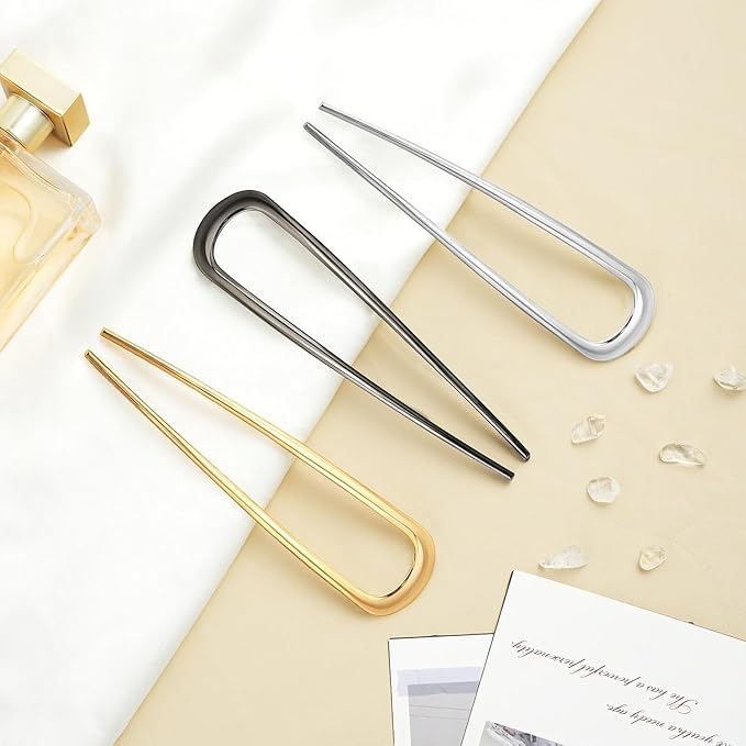 French Pin Hair Clip for Women - Elegant & Durable Metal U-Shaped Hair Pin for Updos, Bun, Chignon & Twist, Secure Hold All Day, Comfortable Fit, Ideal Gift for Her 1pc (Silver)