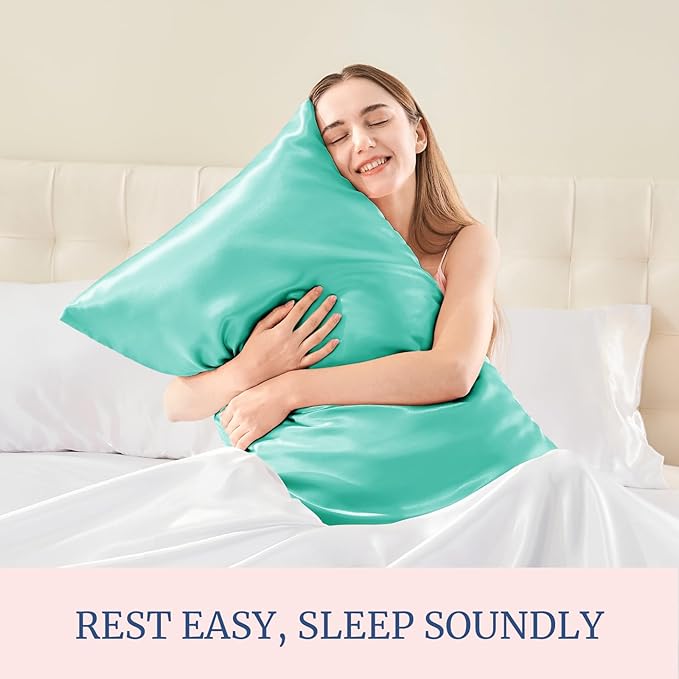 BEDELITE Satin Pillowcase for Hair and Skin, Super Soft Similar to Silk Pillow Cases 4 Pack with Envelope Closure, Cooling Pillowcases for Women Men (20"x40" King Size, Turquoise)