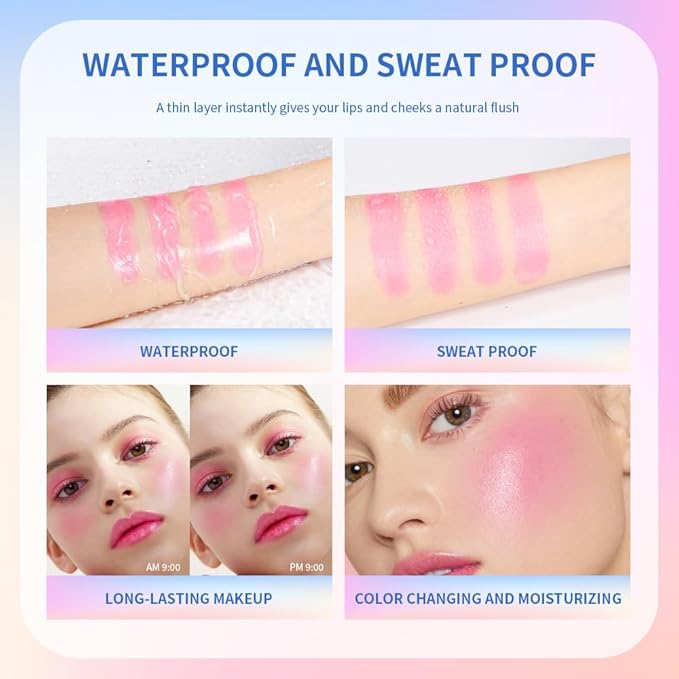 Color Change Blush Clear Liquid Blush Cream Moisturizing Blusher Halo dyeing naturally Blush Rouge Multi-use Makeup Cream For Cheeks Face Lips Waterproof Blush Gel Lip Oil (#4)