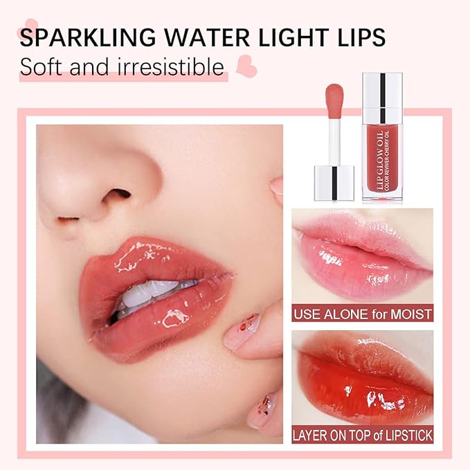 Hydrating Lip Glow Oil, Plumping Watery Lip Gloss, Refreshing Moisturizing Lip Oil Tinted Lip Balm, Lasting Nourishing Revitalizing Lip Tint Lip Care (15# Cherry Red)