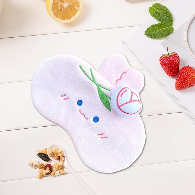 PERFECTSIGHT Rabbit Sleep Eye Masks, Cute Plush Sleep Eye Cover Lightweight Adjustable Eyeshade Faux Fur Mask Cover for Women Men Sleep Travel Nap, Pink Bunny Tulip