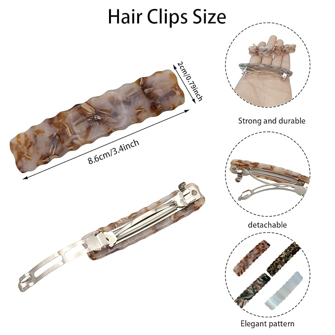 Hair Clips for Women,3.5 Inch Acetate Medium Hair Claw Clips for Women Thin Thick Curly Hair,Strong Hold No Slip Grip,French Classic Multicolor Barrettes Hair （Amber Brown Oblong）