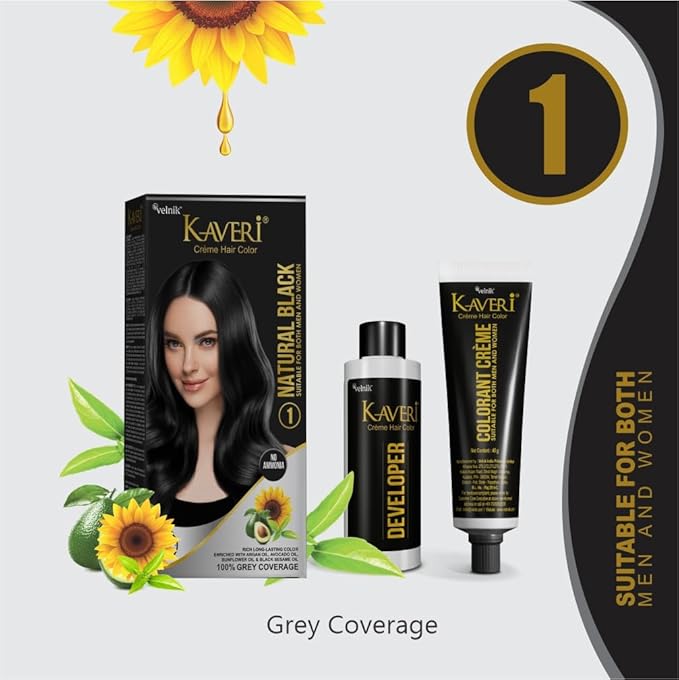Kaveri Creme Hair Color Permanent Hair Dye Color - With Improved Creme Formula for Gray Coverage Ammonia Free Hair Color Dye for Rich Bright Long lasting (Black, 3.04 Fl Oz) - Pack Of 3