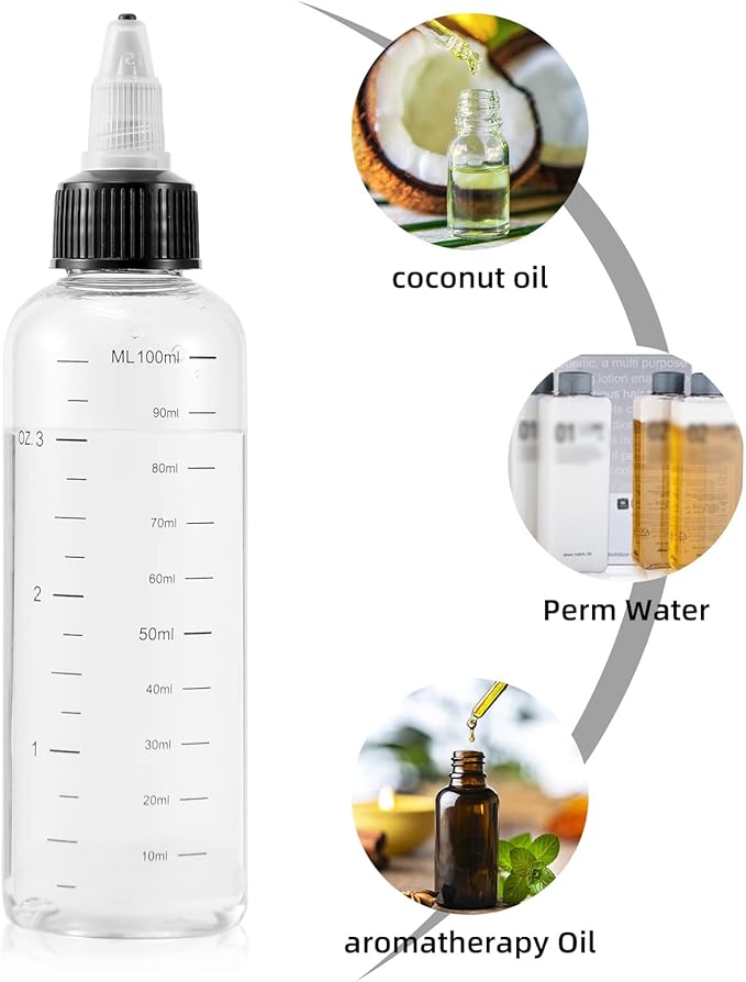 driew Applicator Bottles for Hair, 16.9oz Hair Squeeze Bottle for liquids Twist-On Top Tip Cap with Ratio Graduated Scale Color Applicator Bottle Dye Pack of 2 (3.4oz)