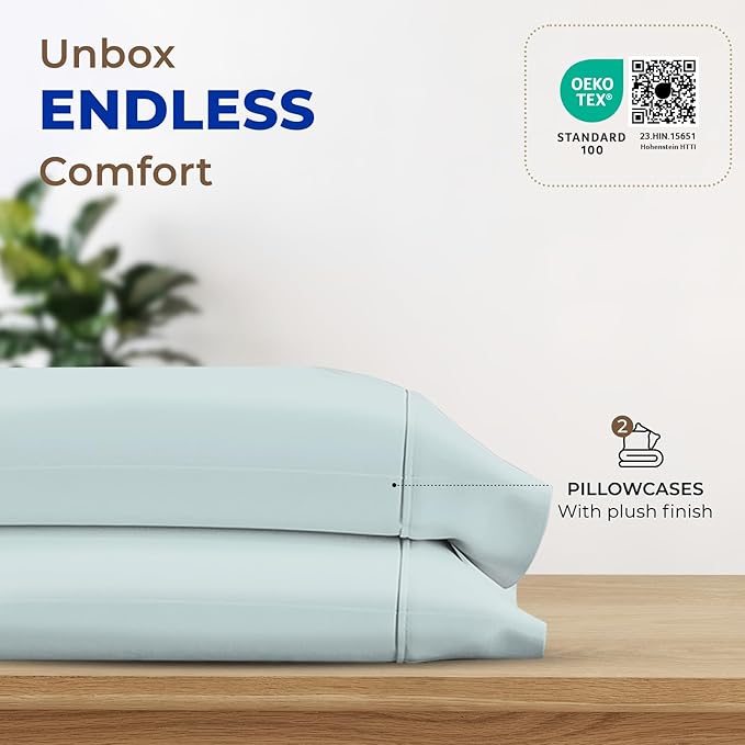 THREAD SPREAD 100% Egyptian Cotton Pillow Cases - 1000 Thread Count Pillow Cases Queen/Standard Size Set of 2, Soft & Breathable Extra Long Staple Sateen Weave Cotton Pillow Cover for Bed - Sea Foam
