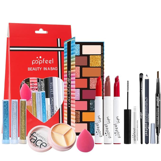 All in One Eyeshadow Palette Makeup Set, Makeup Kit with Rich Color Matte Matalic Shimmer Shadow, Mascara, Concealer Lipstick,Travel Makeup Bundle Holiday Surprising Makeup Box for Women Girl