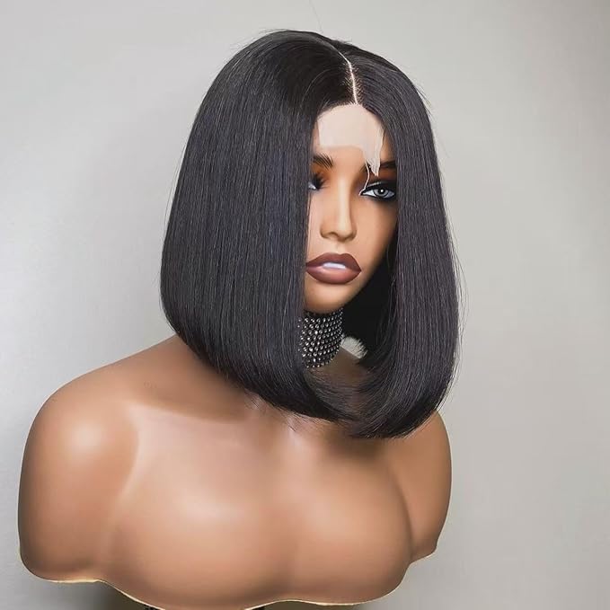Bob Wig Human Hair Real 100% Human Hair 180% Density Wigs for Black Women 5x1 Bob Lace Closure Wigs Human Hair Natrural Black 12 Inch