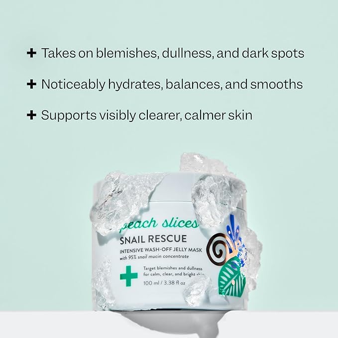 Peach Slices | Snail Rescue Intensive Treatment Wash-Off Face Mask | 95% Snail Mucin | For Dark Spots & Blemishes | Refreshing & Calming Mask | Clear, Radiant, & Hydrated Skin | Skin Care | 3.38 oz