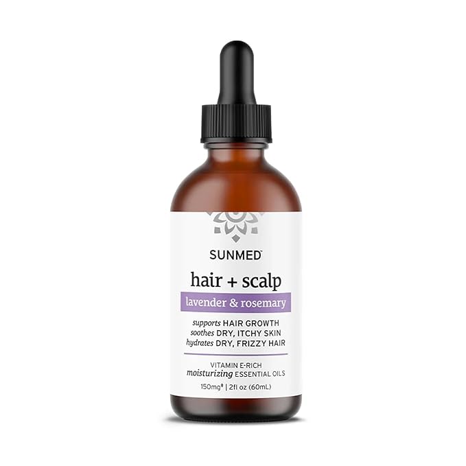 Sunmed Hair & Scalp Oil with Rosemary, Lavender, Jojoba, Vitamin E – Moisturizing Formula for Dry, Itchy Scalp & Frizzy Hair – Nourishes, Hydrates & Supports Hair Growth – 2 fl oz