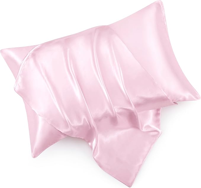 Pink Satin Pillowcase Queen Size Set of 2 for Hair and Skin,Pink Silk Pillowcase Breathable Pillowcase with Envelope Closure