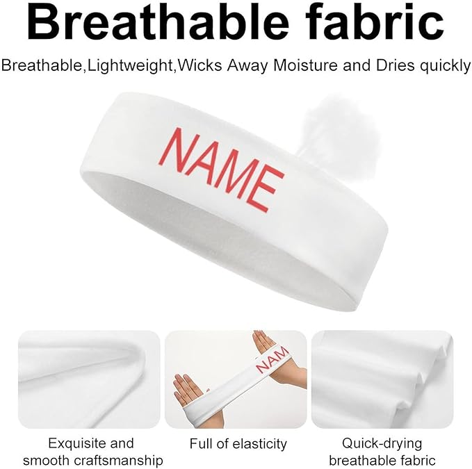 Hoxekle Custom Sport Headbands with Your Own Name Logo Text Photo Personalized Sweatbands Absorb Water Dry Fast Headbands for Women Men Basketball Yoga, White