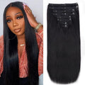Straight Clip in Hair Extensions Real Human Hair 8Pcs Remy Human hair Clip ins for Women, Natural Soft Silk Straight Human Hair 120g 16inch #1B Natural Black