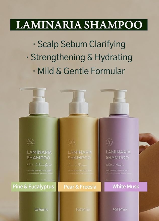 laferme Laminaria Shampoo with Organic Ingredient, Korean Clarifying Shampoo, Hydrating for Dry Hair, Strengthening for Weak Hair, Sulfate & Paraben free, For Women & Men (16.9 FL. OZ., White Musk)