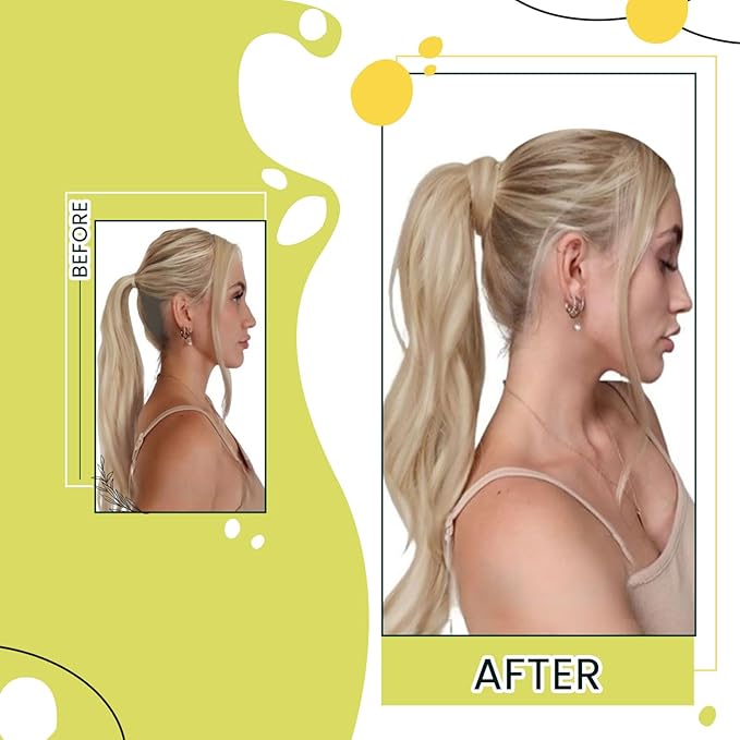 RUNATURE Ponytail Extension Human Hair, Real Hair Ponytail Extension Blonde, Straight Human Hair Ponytail, Remy Natural Hair Tangle Free, 14 Inch 70g #18P613 Ash Blonde Highlight Platinum Blonde