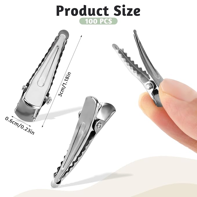 100 Pcs Alligator Hair Clips, Silver Metal Alligator Hair Pins Silver Hair Clips Small Crocodile Clips Flat Hair Bow Clips for Hair Accessories Crafts Accessory DIY Supplies