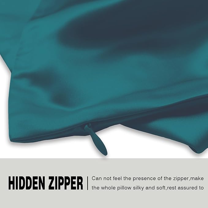 Silk Pillow Cases 2 Pack Soft Breathable and Sliky Standard Size Pillow Cases Set of 2,Natural Mulberry Satin Silk Pillowcase with Hidden Zipper for Hair and Skin (Teal,20"X 26",2pcs)