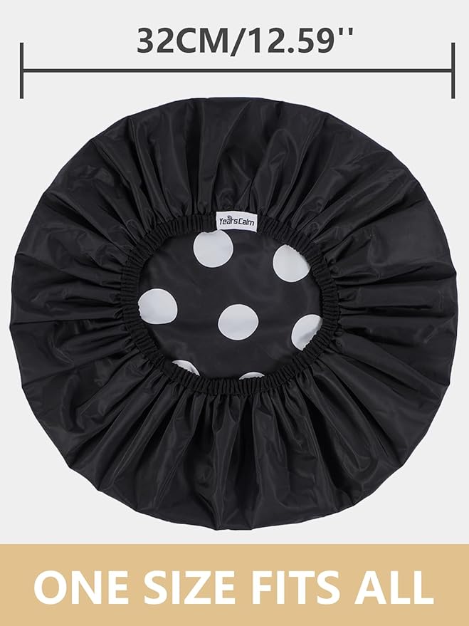 Years Calm Shower Caps For Women Reusable Waterproof，Pattern And Solid Color Dual-Layer Design For Dual-Layer Usable，Protects Hair In Shower, Spa, Cooking, Clean & Travel (Black, One Size)