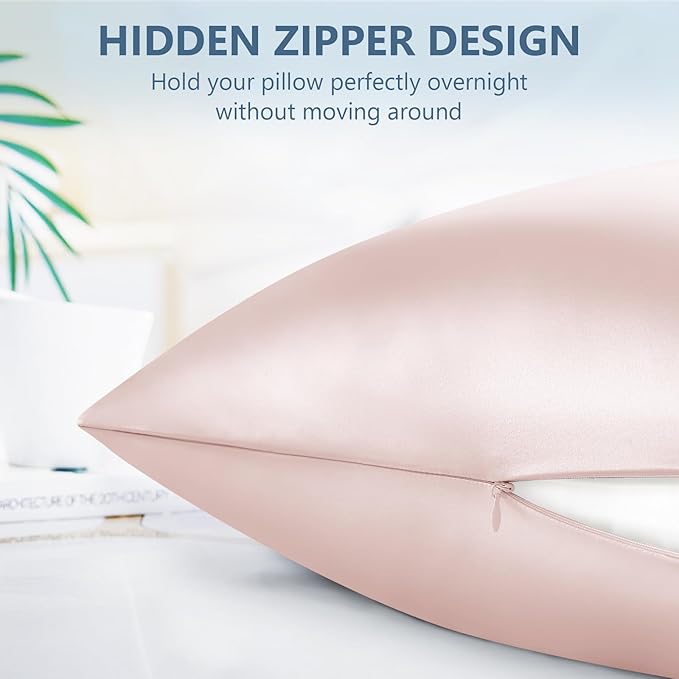 Silk Pillow Cases 2 Pack King Size Mulberry Silk Pillowcase Set of 2 for Hair & Skin 36 x 20 Inches 22 Momme Both Sided Grade 6A Silk Soft Breathable Cooling with Hidden Zipper, Pink