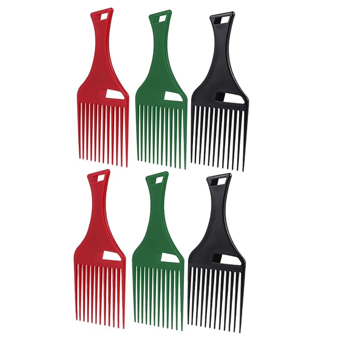 6pcs Plastic Hair Pick Combs for Afro Curly Hair Wide Tooth Detangling Accessories for Men and Women for Frizz Reduction and Smooth Styling