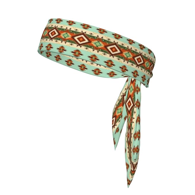 Men Women Fashion Sports Sweat Band Hair Accessories for Sports Workout Shower, Long Multifunction Ethnic Geometric Pattern Mexican Tribal Head Ribbon Headwear