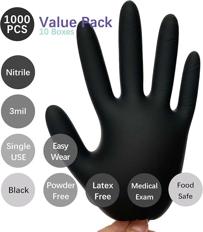 Nitrile Food Safe Disposable Exam Gloves Latex Free Powder Free Non-Sterile Cooking Cleaning 3 Mil