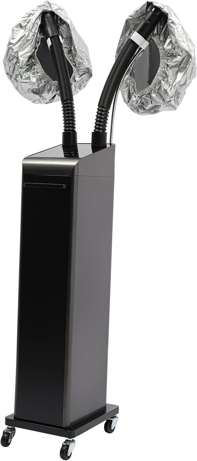 Nano Hair Steamer, 700W Professional Micro Mist Hair Processor with 2 Vaporizing Caps & 4 Wheels, Vertical Hair Care Machine for Home Salon SPA Barber Shop (Double-Tube)