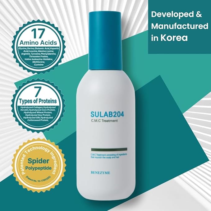 SULAB204 C.M.C Treatment – Scalp & Hair Nourishing Treatment with 17 Amino Acids, Hydrolyzed Keratin & Collagen, Spider Polypeptide, Salon-Quality – Made in Korea – 200 ml / 6.76 fl oz