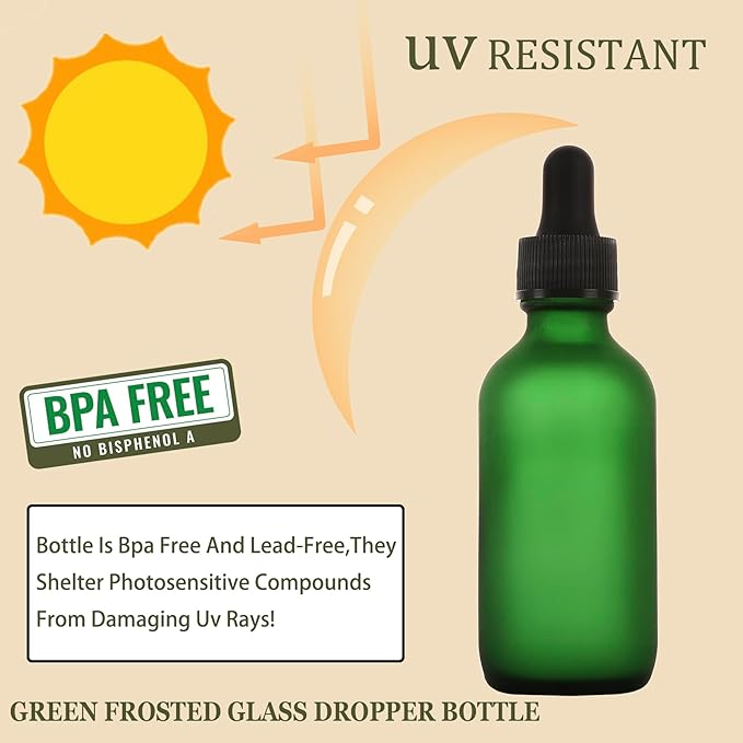 2oz Glass Dropper Bottle,Preety Texture Tincture Bottles with Precise Scales Eye Droppe,for All Kinds Of Mixed Liquids,Leak-Proof Design for Easy Travel (Green Frosted-24Pack)