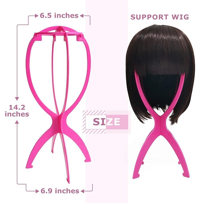 Dreamlover Short Wig Stands, Portable Collapsible Wig Dryer for Travel, Hot Pink, 2 Packs